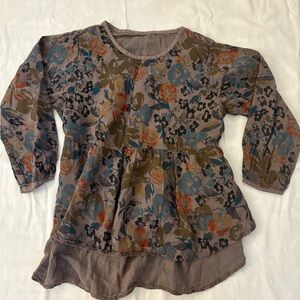 Earthy Grey Floral Long Sleeve Top Size M